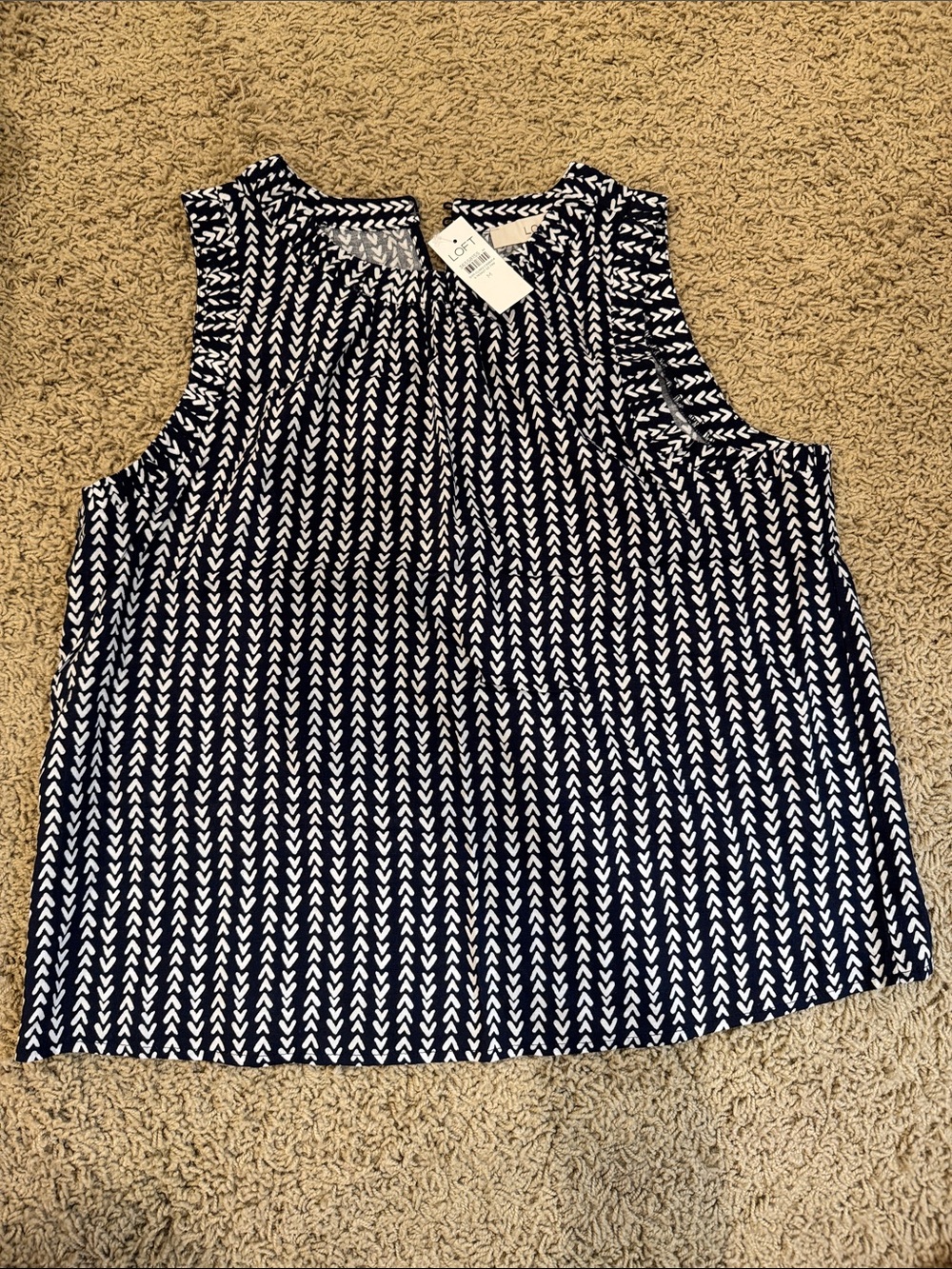 LOFT Navy and White Patterned Sleeveless Camisole